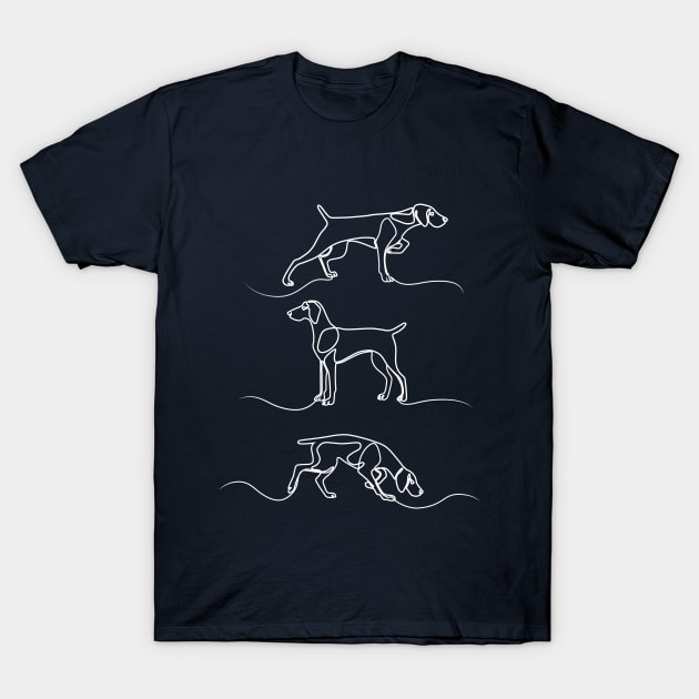 Continuous Line Weimaraners With Docked Tails (Navy and White) T-Shirt by illucalliart